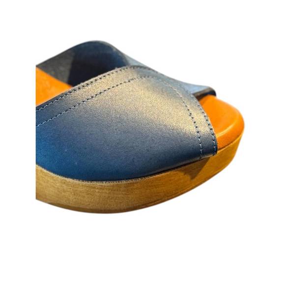 NEW BTU BY BERTUCHI women's saxon wooden platform sandal in jeans - Picture 2 of 2